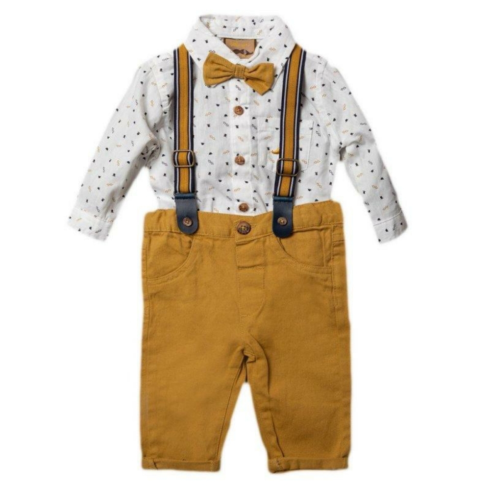 Baby Boys Bodysuit Shirt With Bow Tie & Chino